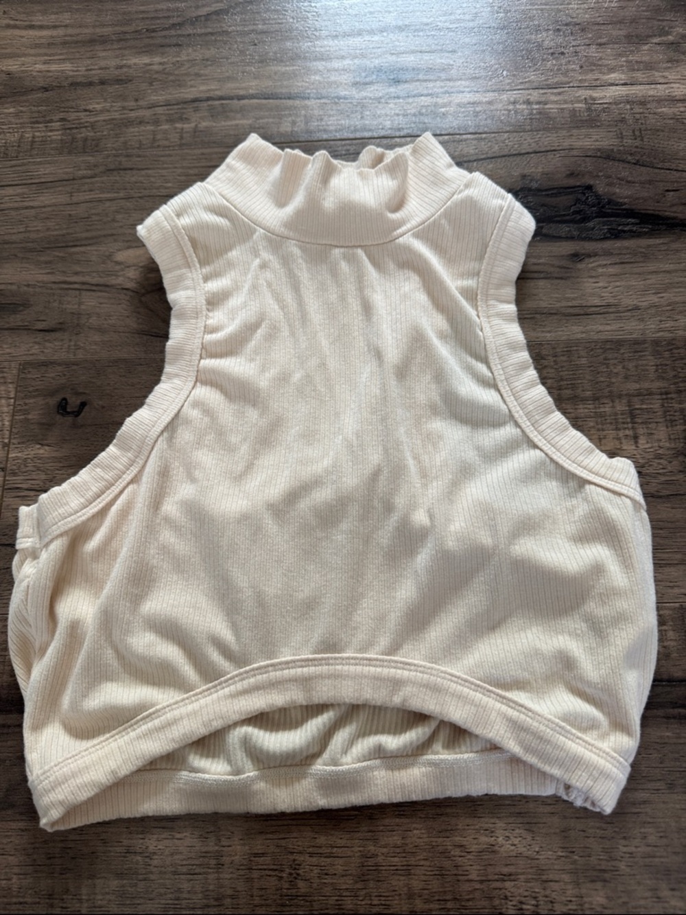 Ribbed Mock Neck Crop Tank Top - Cream